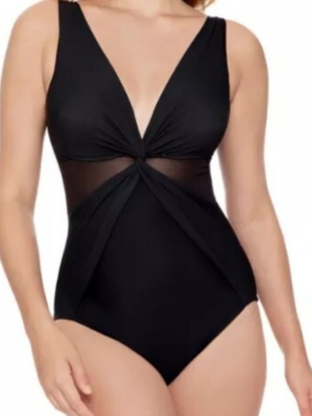 Miraclesuit Black Twist of Fate Mesh-Inset One-Piece Swimsuit size 16